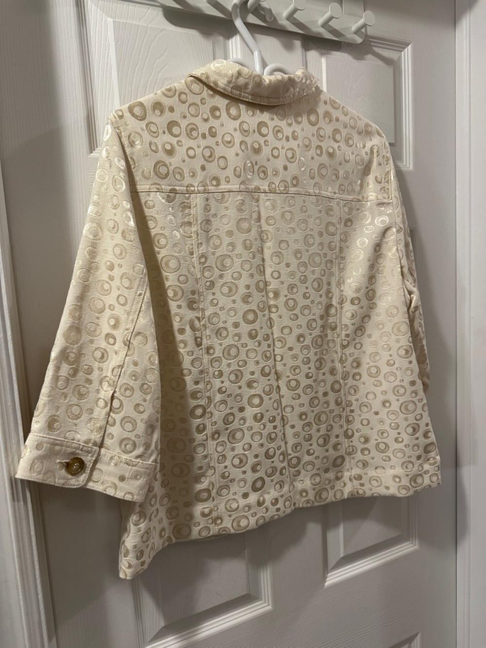 TANJAY Light Ivory 90’s Retro Jacket, Gold Tone Jacquard Pattern Sz Petite L-XL - Picture 7 of 10